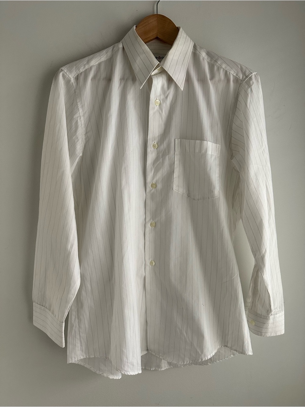 Men's White Pinstripe Dress Shirt - Classic Long Sleeve